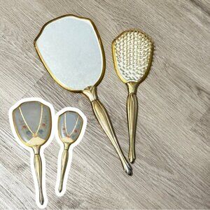 ✨ Vintage Gold Vanity Set | Hand Mirror & Hair Brush Duo | Ornate Floral Design